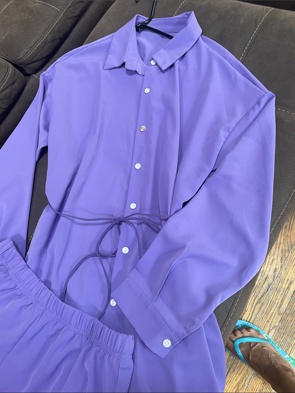 Women’s Lavender Button-Front Robe with Waist Tie